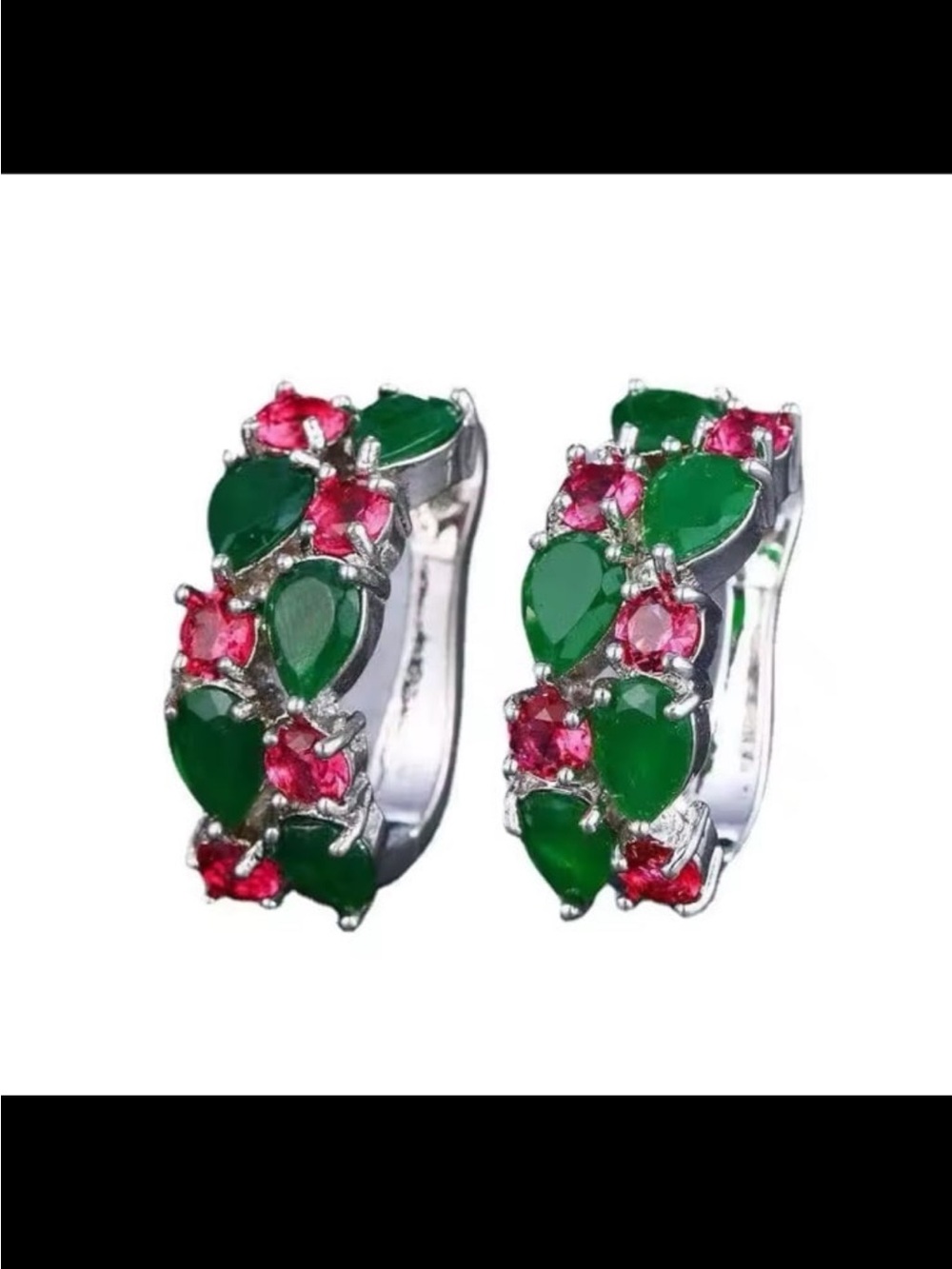 White gold multicolor emerald ruby  925 stamped MonaLisa earrings